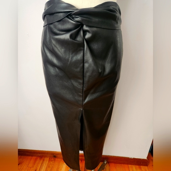 Mango Dresses & Skirts - SOLD - LAST CHANCE - Twist front black vegan leather skirt
